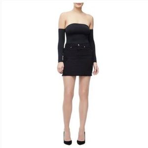 GOOD AMERICAN Black Raw Hem Distressed Stretch Denim Mini Skirt